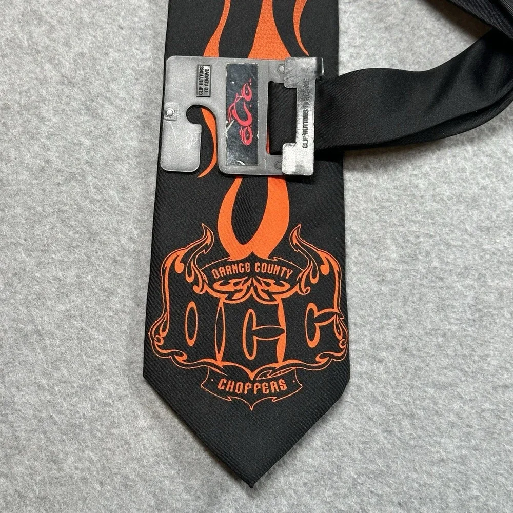 Orange County Choppers OCC Flame Logo Tie Y2K Biker‎ Graphic Black 57x3.6in